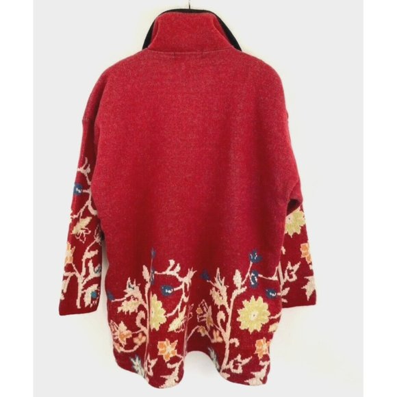 Jacquard Du Monde Sz L Knit Wool Blend Jacket Fleece Liner Floral Made in France - Picture 7 of 13